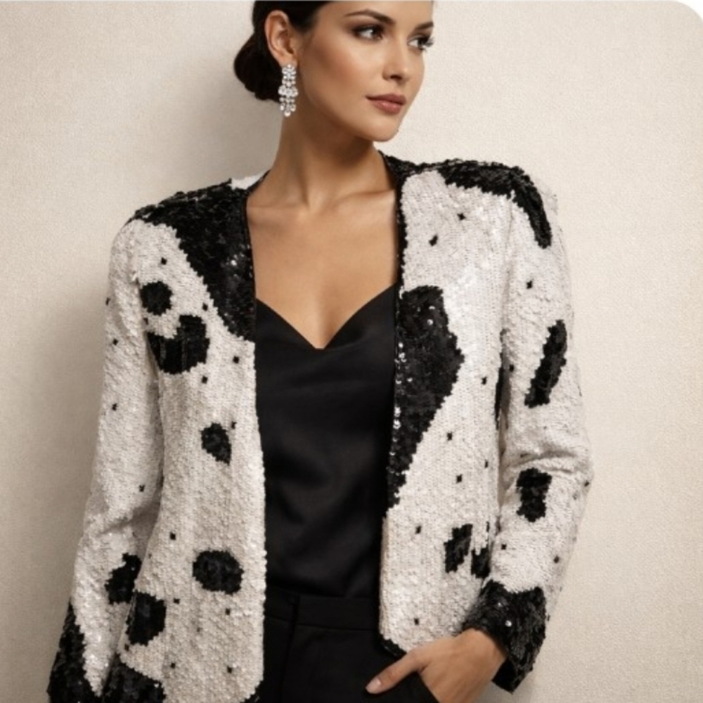 Creative Creations | Vintage Black White Silk Sequin Jacket - Picture 7 of 12